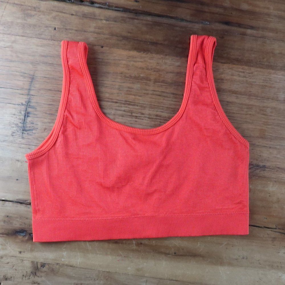 RIBBED ORANGE SPORTS BRA CROPPED TOP SIZE SMALL